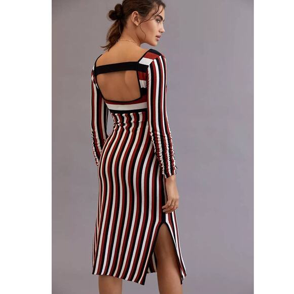 New Anthropologie Maeve Striped Sweater Midi Dress $148 X-SMALL Brown Motif - Picture 3 of 4